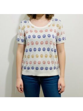 ModCloth Peace Sign Sweater Size XL Shortsleeve Knit Cream